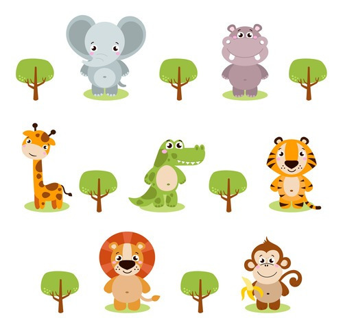 Adesivo De Parede Zoo Animais Safari Kit 18 Adesivos Cor Verde-claro