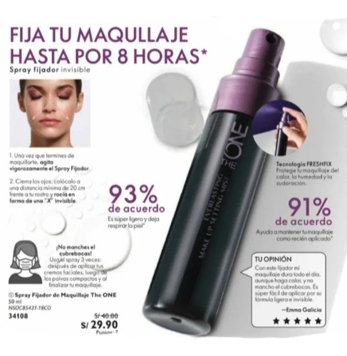 Spray Preparador & Fijador D Maquillaje 8h The One Oriflame 