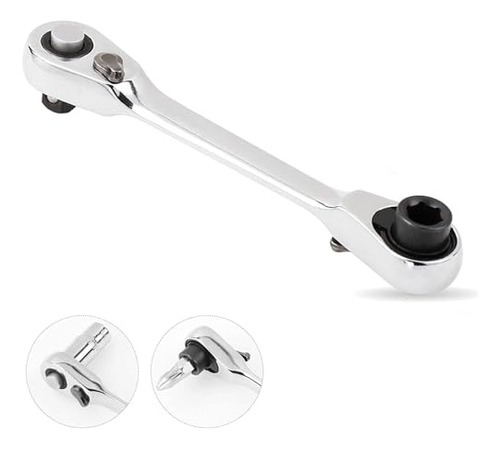 Llave De Trinquete 1/4 Mini Doble Cabeza 72 Dientes Y Destor