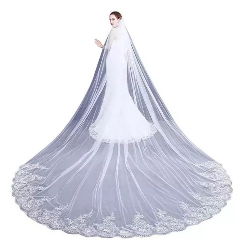 4m Una Capa Mujer Trailing Cathedral Velo De Novia Largo Emb