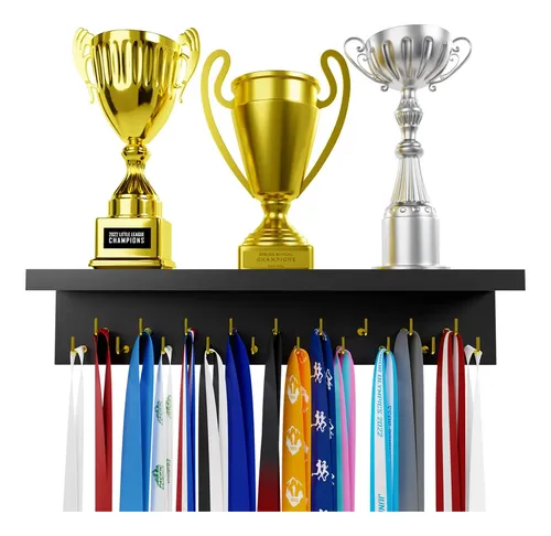 Soporte Para Medallas Y Trofeos - Capacidad Para 60 Medallas Y 4 Trofeos, Montaje En Pared, Ideal Para Deportistas, Regalo