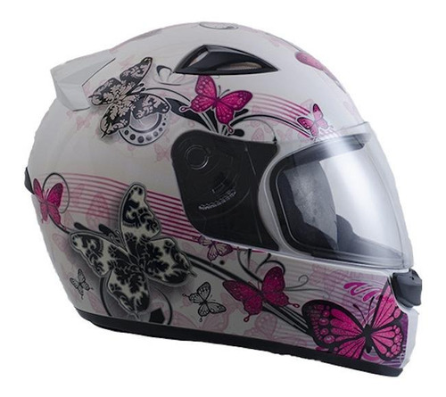 Capacete para moto  integral EBF Capacetes  New Spark  branco e rosa borboleta tamanho 56 