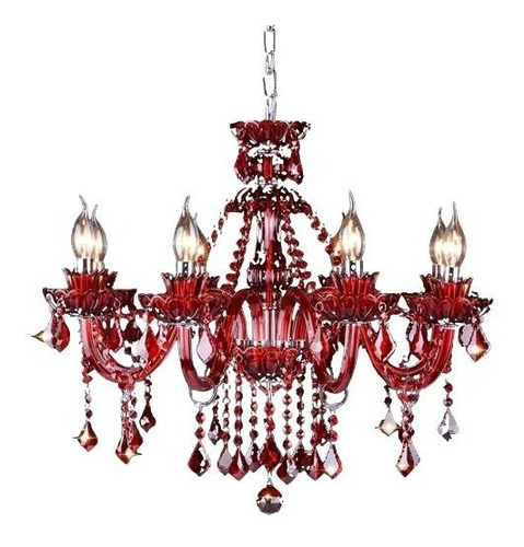 Lampara De Techo Candelabro Gotas De Cristal Elegante Rojo