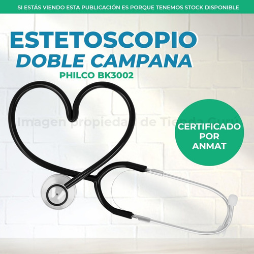 Imagen 2 de 6 de Estetoscopio Philco Medics Doble Campana 47mm Bk3002