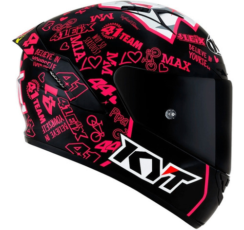 Casco Kyt Nx Race Espargaro 20, color negro/rosa/amarillo, talla 60/L
