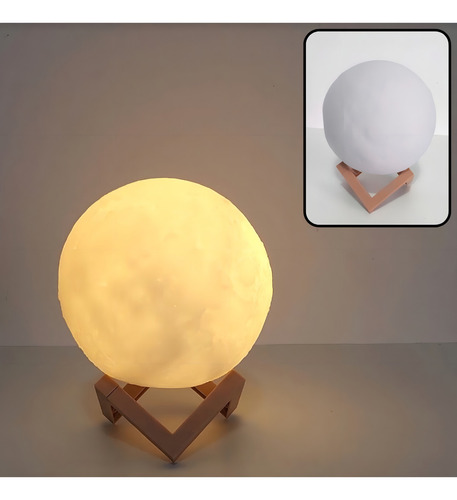 Lámpara realista de luna llena en 3D con soporte, luz amarillenta, color de cúpula: amarillo, color de estructura: ocre