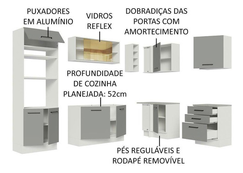 Cozinha Completa Canto Agata Madesa399001 C Arm Bal Stam Bc Cor Branco/Cinza