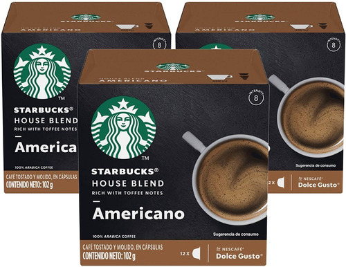 Pack X 3 Cápsulas Nescafé Dolce Gusto Starbucks Americano 