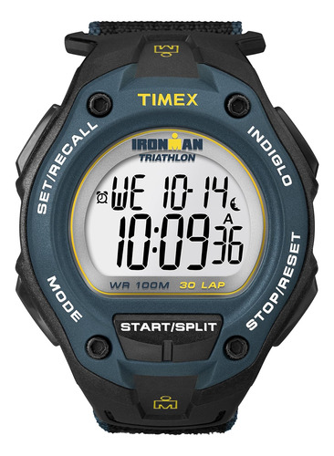 Reloj Timex Ironman Classic 30, Negro Y Azul, Diám 43 Mm
