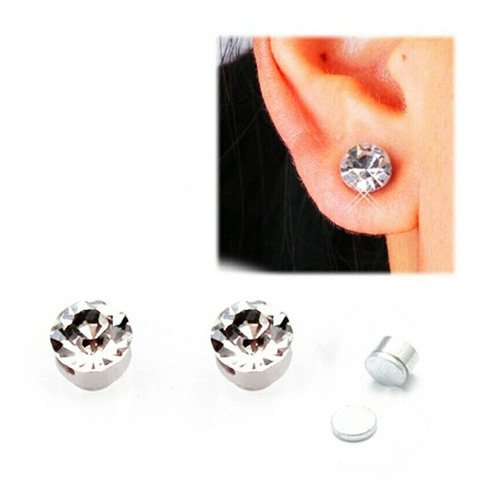 Par 2pzs Aretes De Imán Cristal Swarovski Blanco Piercing