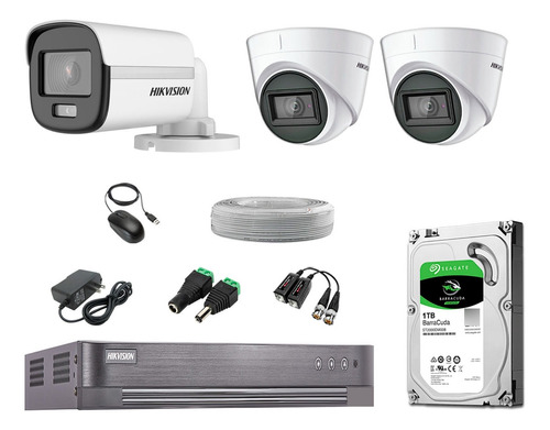 Cámaras Seguridad Kit 3 Hikvision 1080p Colorvu Noche Color