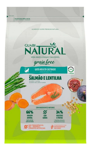 Ração Gato Ad Castrado Guabi Natural Grain Free Salmão 7,5kg