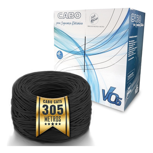 Rolo De Cabo De Rede Cat5 Preto - 305 M - Mk2 Tecno