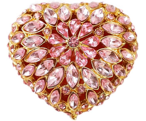 Caja De Joyería De Corazón Con Diamantes De Imitación Rosa, 