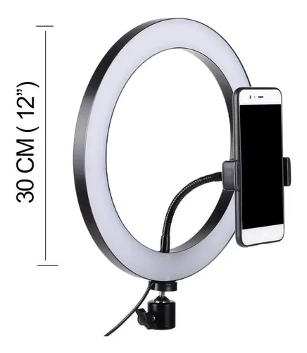 ARO DE LUZ 12″ INCLUYE TRIPODE Y SOPORTE PARA CELULAR – 3 TIPOS DE