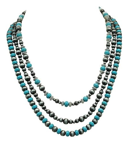 Collar De Perlas Navajo Y Turquesa De Múltiples Hebras (18 