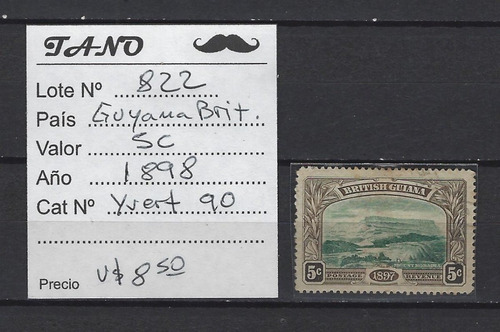 Lote822 Guyana Británica 5 Cent. Año 1898 Yvert# 90 