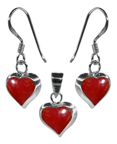 Conjunto De Plata 925 Corazones Coral