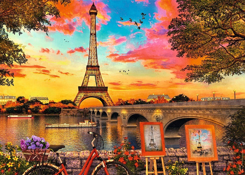 Lienzo Pinta Por Número Atardecer Paris Eiffel Grupo Educar 