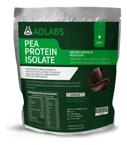 Pea Proteín Isolate De 5 Kg ( Proteína De Arveja) De Adlabs