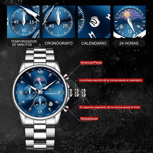 Relojes Para Hombre Lige Casual Acero Reloj Impermeable