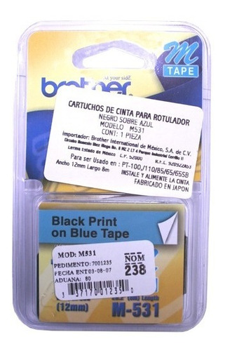 Cinta Brother M531 Negro/azul 12mm Pt85 Pt65 100/110