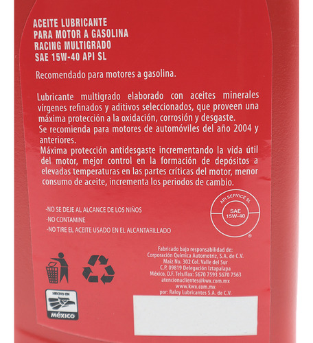Aceite Multigrado Para Motor 15w40 Mineral Kwx 946 Ml