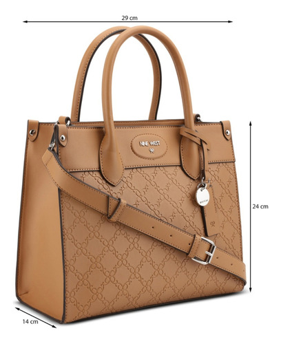 Bolsa De Mano Para Mujer Nine West Camel Nye560606 Acabado de los herrajes Níquel Diseño de la tela Lisa