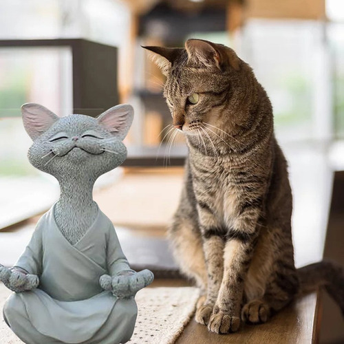 Estatua De Gato De Buda Negro Caprichoso Gato Feliz