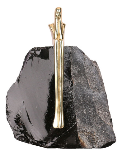 Peça Decorativa De Metal E Obsidiana 16cm Rat0007 Btc Cor Dourado