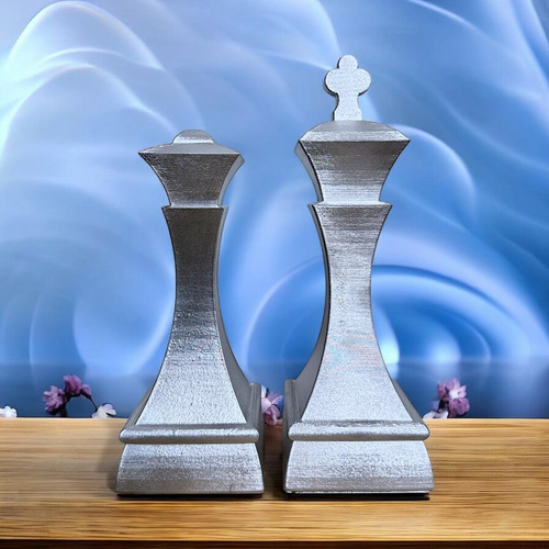 Rey Y Reina Ajedrez Dorado Decoración Simbólica Almabuddha Serie 2 Plateado