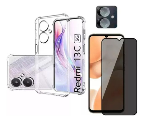 Capinha + Película 3d Privacidade + Pl Cam Para Redmi 13c 5g