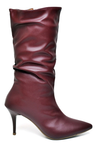 9106 Bota Cano Médio Enrugado Salto Fino Médio Napa Marsala