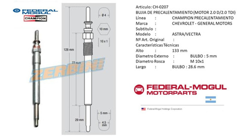 4 Bujias Incandescente Chevrolet Astra Vectra 2.0 D/2.0 Tdi