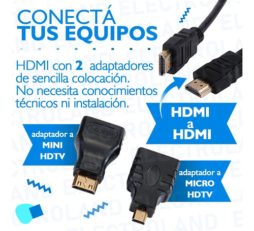 Cable Hdmi A Hdmi 1.5mts + Adaptadores Mini Y Micro Hdmi