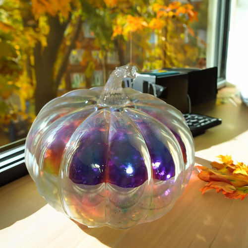 Lámpara De Calabaza De Cristal Con Temporizador, Adorno De