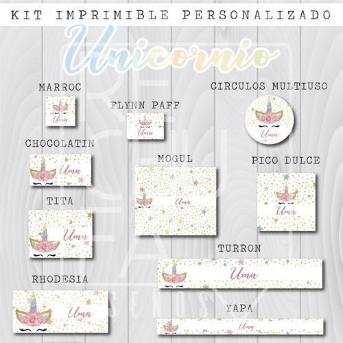 Unicornios Candy Bar Kit Imprimible Personalizado