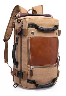 Bolsa Estilo Mochila Grande Para Notebook Viagem Camping Em Lona Resistente E Couro