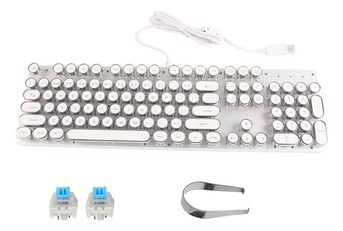 Teclado 9005 Branco Mecânico Retrô Com Tampa Redonda