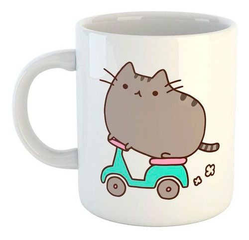 Taza De Ceramica Gato Moto Caricatura Dibujito Gris