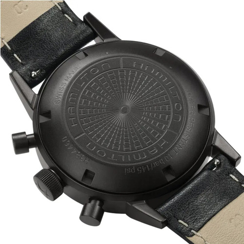 Reloj Hamilton American Classic Intra-matic Automatic Chrono Correa Negro Bisel Amarillo Fondo Negro