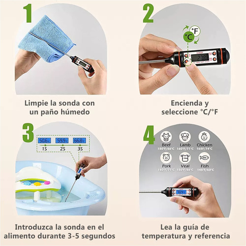 2pz Termómetro Digital Lcd -50° A 300° Termómetro De Cocina