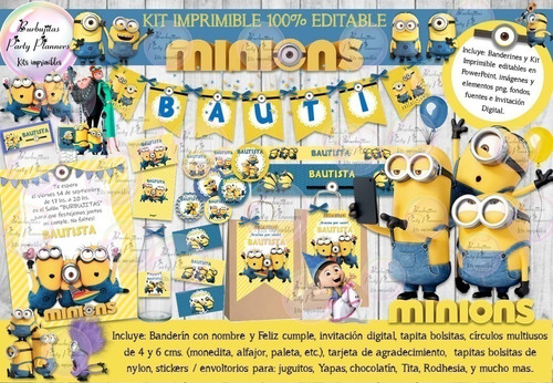 Kit Imprimible Candy Bar Minions Editable 100%