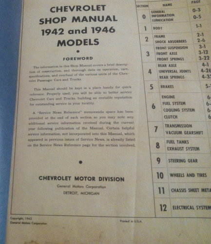 Manual Original De Taller: Auto Y Camión Chevrolet 1942/47 