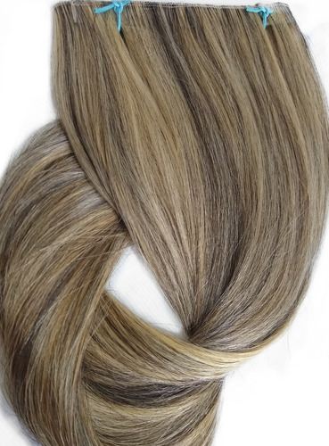 Cabelo Humano Loiro Mechado Fita Adesiva Inteira 50g 55cm