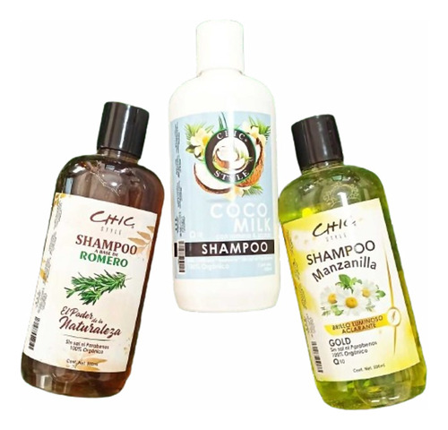  3 Shampoo Romero, Coco Y Manzanilla Fortalece 100%organico 