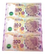 Comprar Serie 3 Billetes Correlativos Argentina $100- Serie Aa Unc