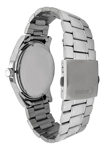 Reloj Análogo Para Caballero Steiner 42mm Acero Inoxidable Correa Plateado Bisel Plateado Fondo Verde