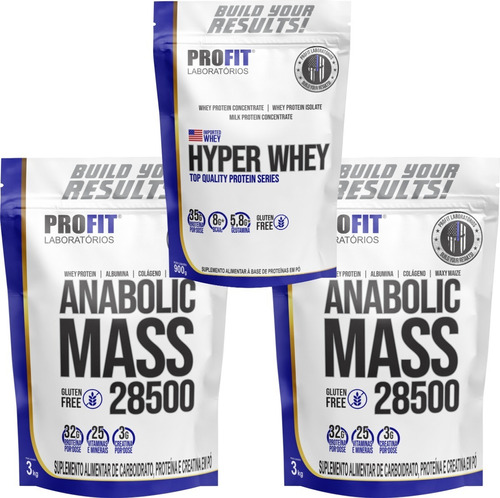 2 Hipercalórico Anabolic Mass 3kg + Hyper Whey 900g - Profit Sabor 2doce De Leite+chocolate/leite