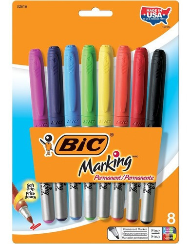 Bic Mark-it Marcadores Permanentes, Punta Fina, 8 Unidades